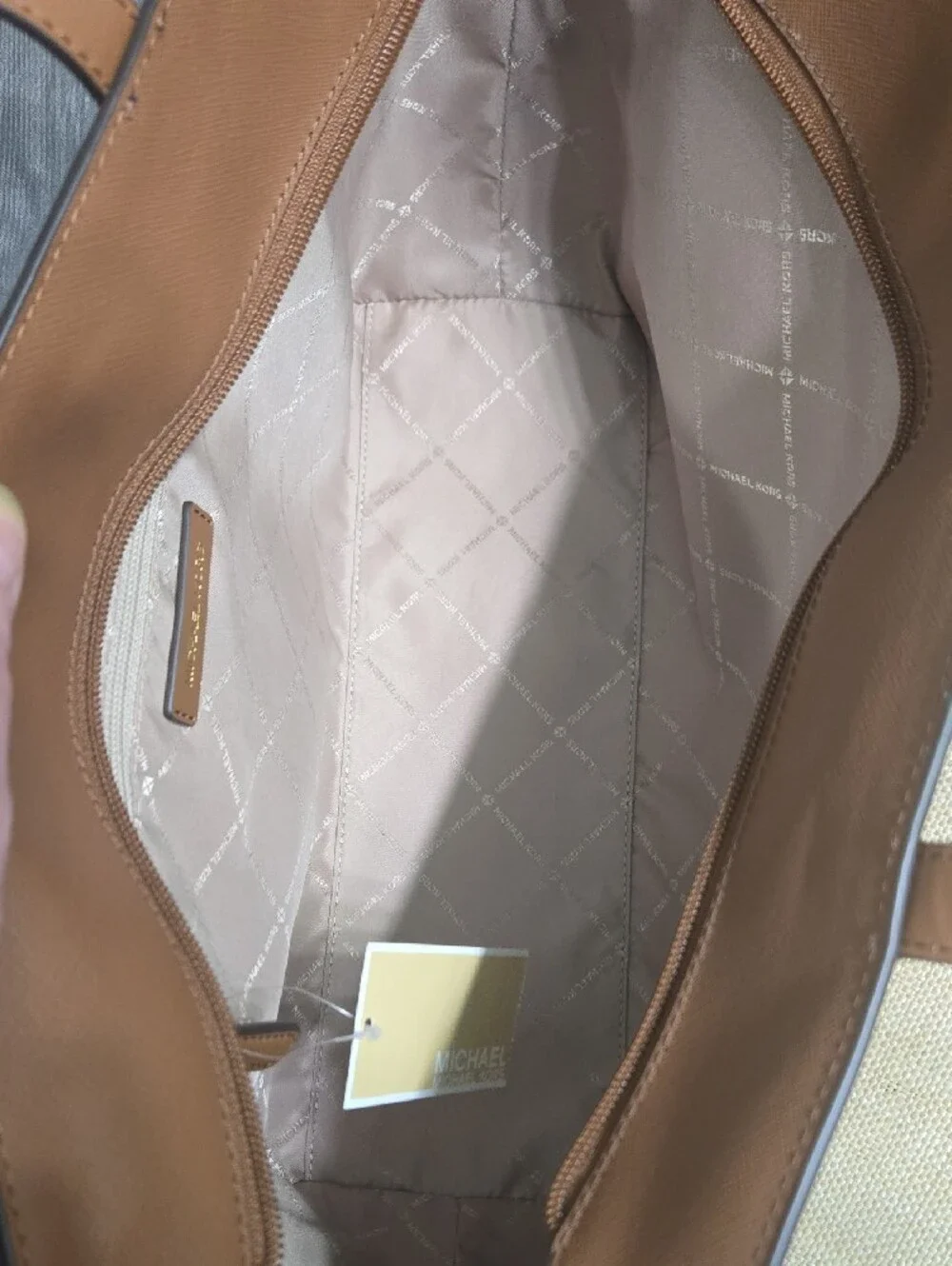 Michael Kors Brown  Leather Medium Zip Top Tote with Gold MK Charm